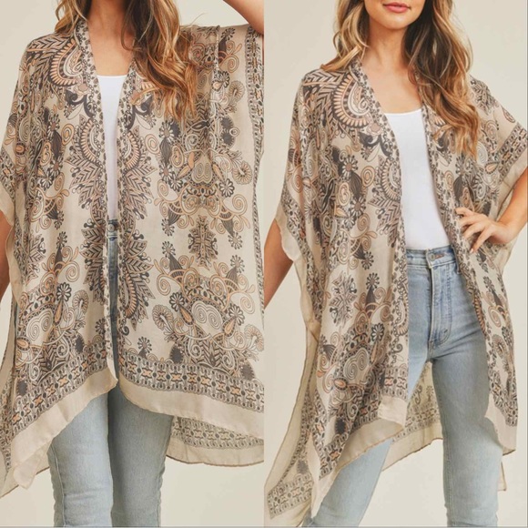 BOHEMIAN PRINT KIMONO BIKINI COVER UP - TAUPE - Picture 4 of 4